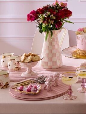 NWT! BUNDLE Mackenzie-Childs Rosy Check Faux Leather Placemat Set of 4